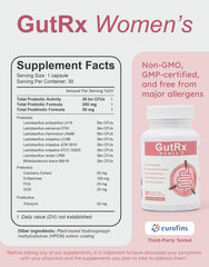 GutRx Women's packaging with cranberry and D-mannose info signaling urinary health focus.