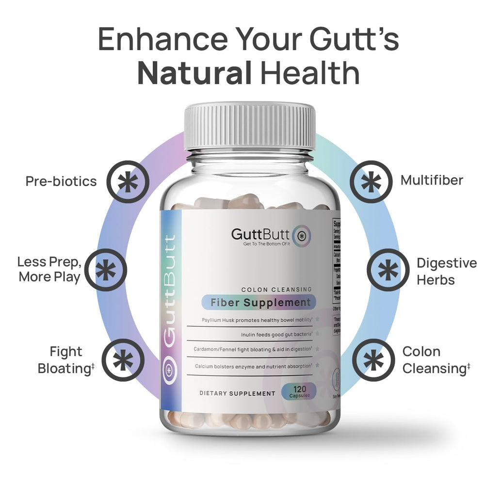 GuttButt capsules in hand highlight convenient vegan fiber for smoother digestion