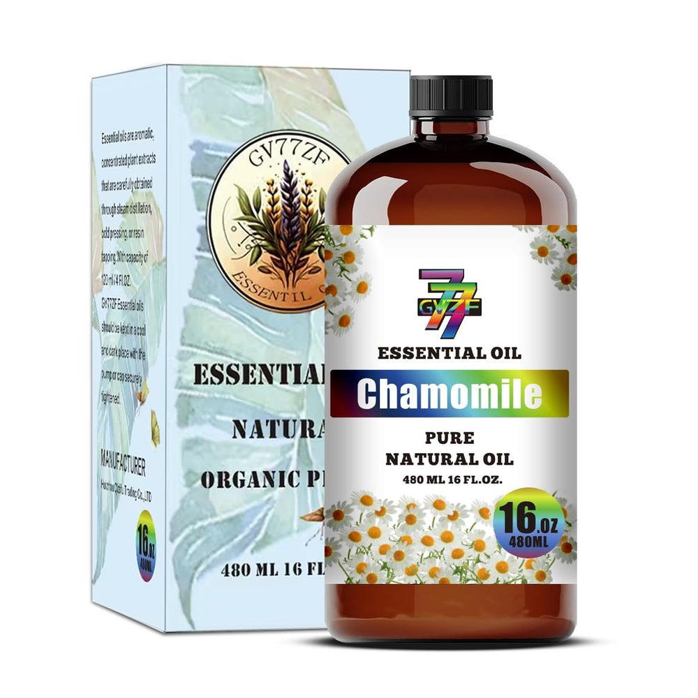 GV77ZF chamomile essential oil bottle front in 16 oz size for home aromatherapy