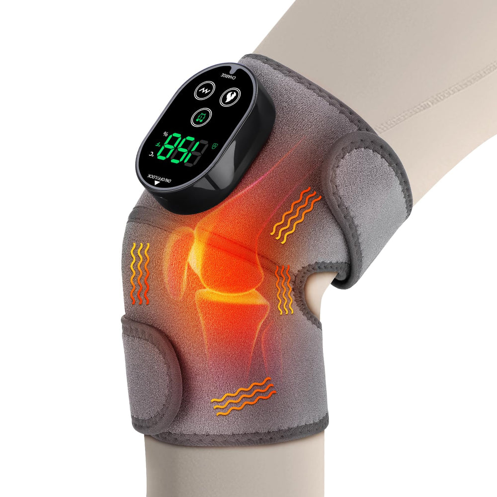 GVMSOR cordless heated knee massager in use on the knee for targeted warmth and support