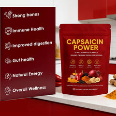 GXSAE Capsaicin Power softgels closeup showcasing capsule texture and color