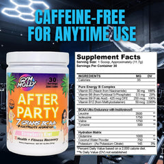 Gym Molly After Party label-closeup emphasizes InstaAminos and vegan origin.