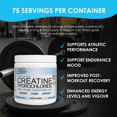 Gym Molly Creatine HCl bottle closeup highlighting vegan, unflavored formula