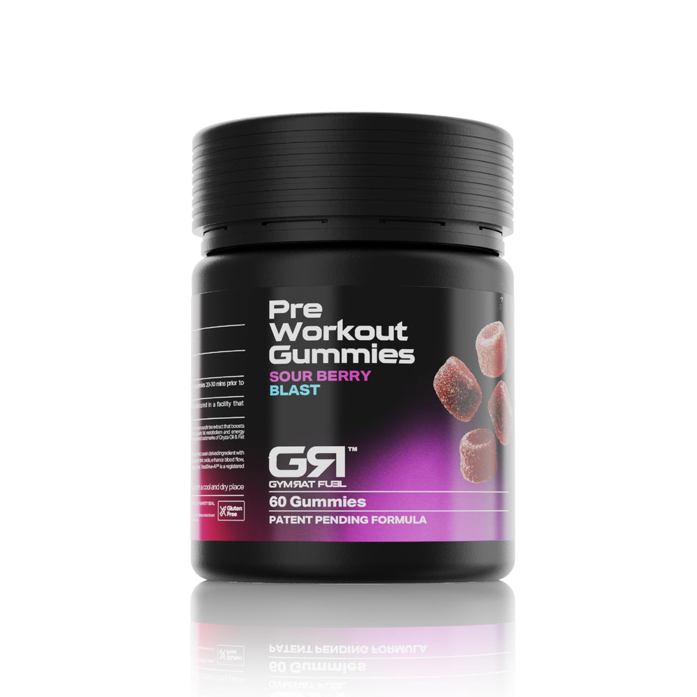 Gymrat Fuel GymRat Pre Workout Gummies Sour Berry pack for on-the-go energy and focus.