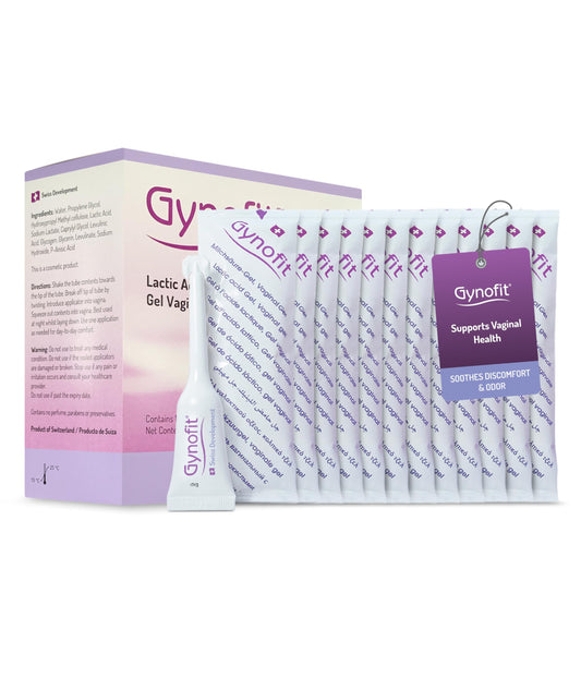 Gynofit Lactic Acid Vaginal Gel bottle supporting pH balance.