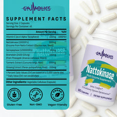 Gyumolics nattokinase capsules on a table ready for daily dose