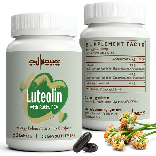 Gyumolics Luteolin Supplement bottle displayed for daily wellness use