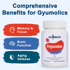 Gyumolics pregnenolone 100mg tablets close-up showing daily capsules
