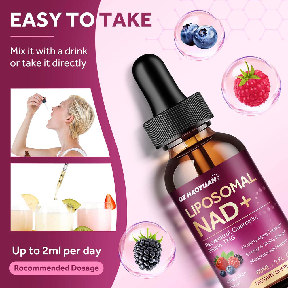 GZ HAOYUAN woman with bottle NAD drops conveys daily vitality and focus