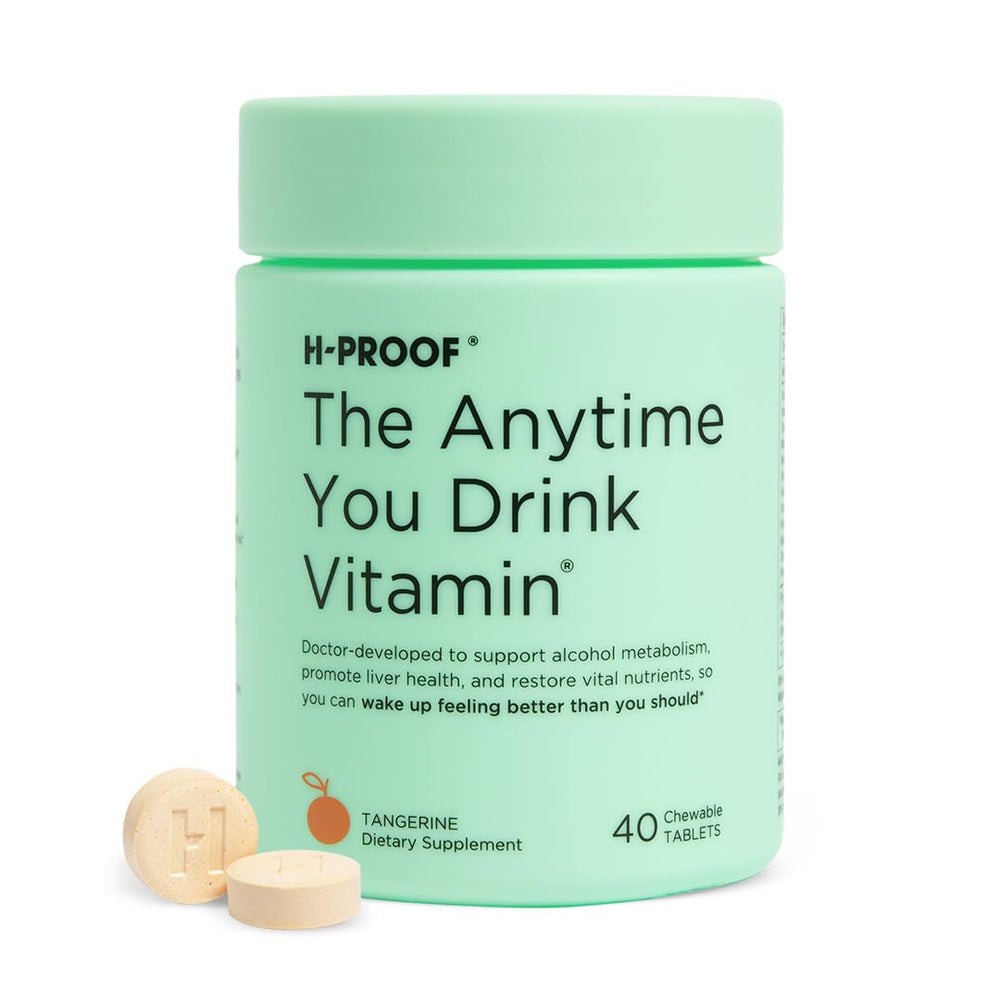 H-PROOF The Anytime You Drink Vitamin bottle with pour for post-drink support