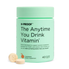 H-PROOF The Anytime You Drink Vitamin bottle with pour for post-drink support