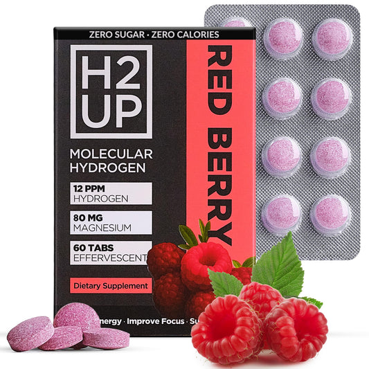 H2UP tablets dissolve in water for immediate hydrogen-infused hydration.