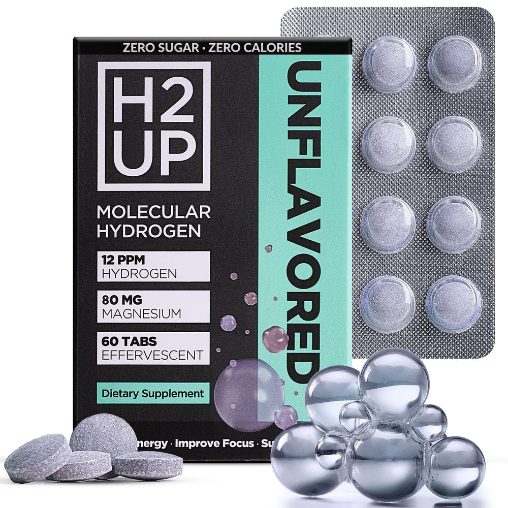 H2UP sugar-free hydrogen tablets pack for convenient hydration.