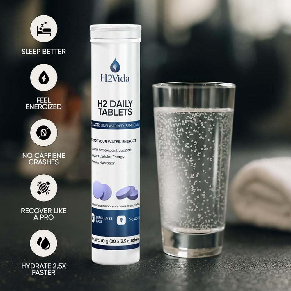 H2Vida 20-tablet packaging highlighting easy daily use.