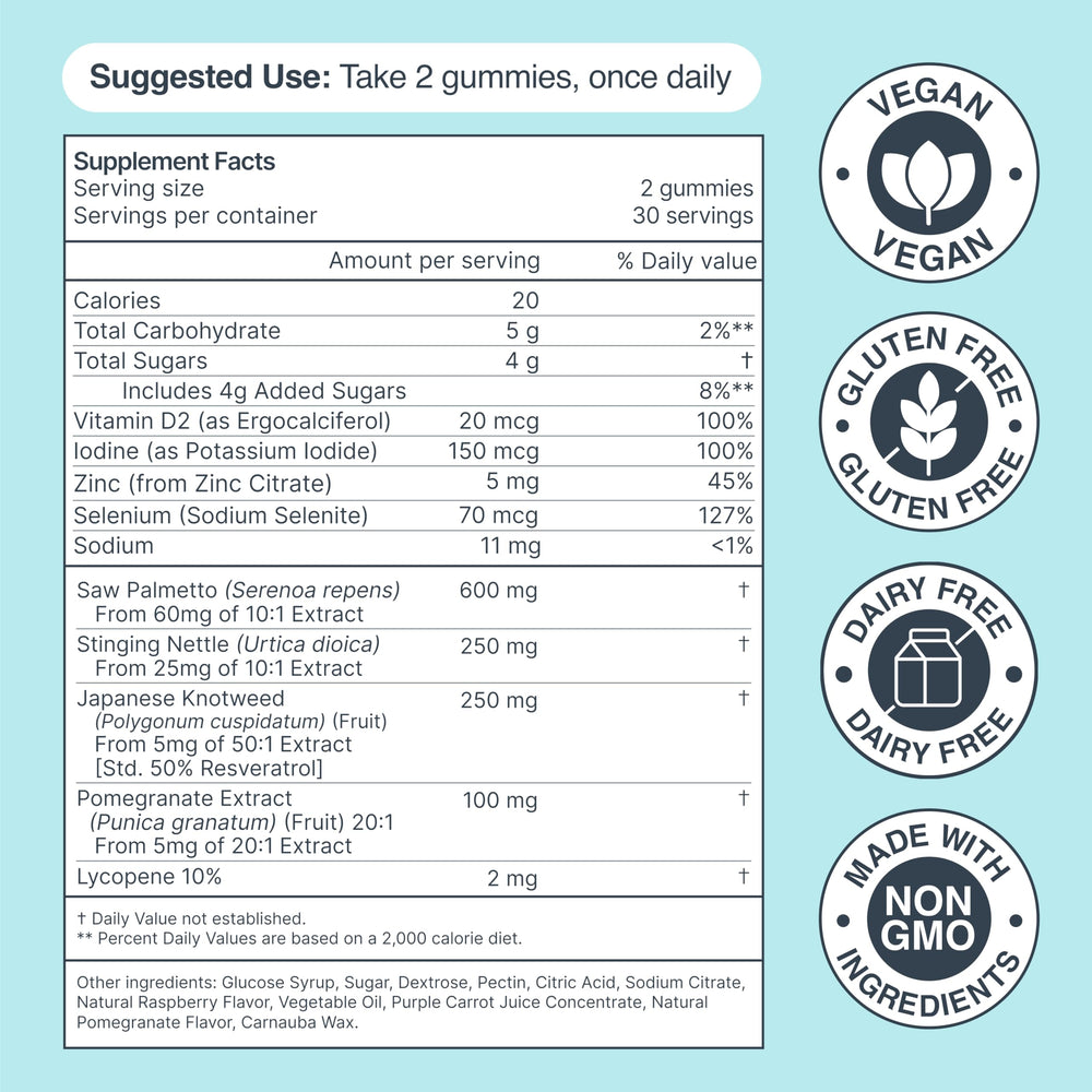 Habit + Habitat Prostate Shield Gummies label highlights raspberry and pomegranate flavor.