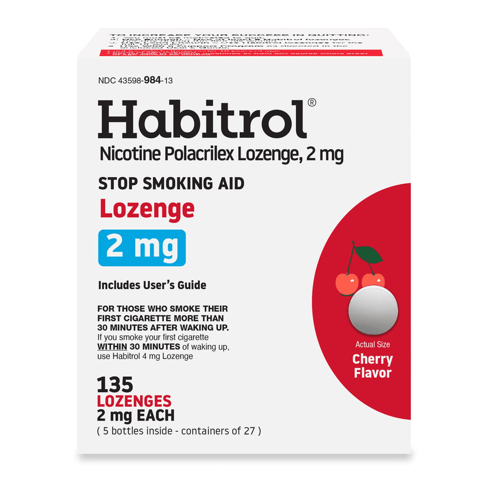 Habitrol cherry nicotine lozenge packaging for discreet craving relief.