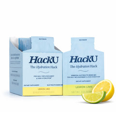 HackU sugar-free electrolyte packets in lemon lime for post-workout hydration.