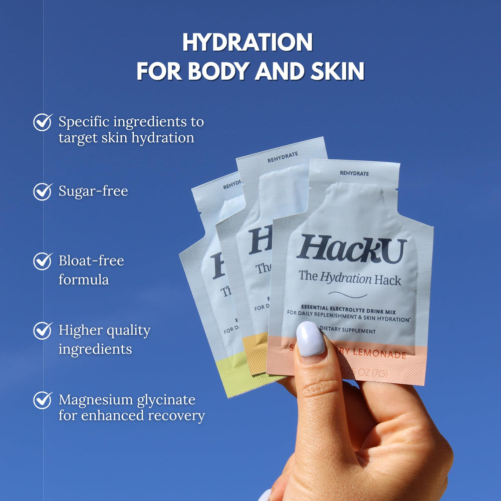 HackU strawberry lemonade glass with electrolyte mix for refreshing hydration.
