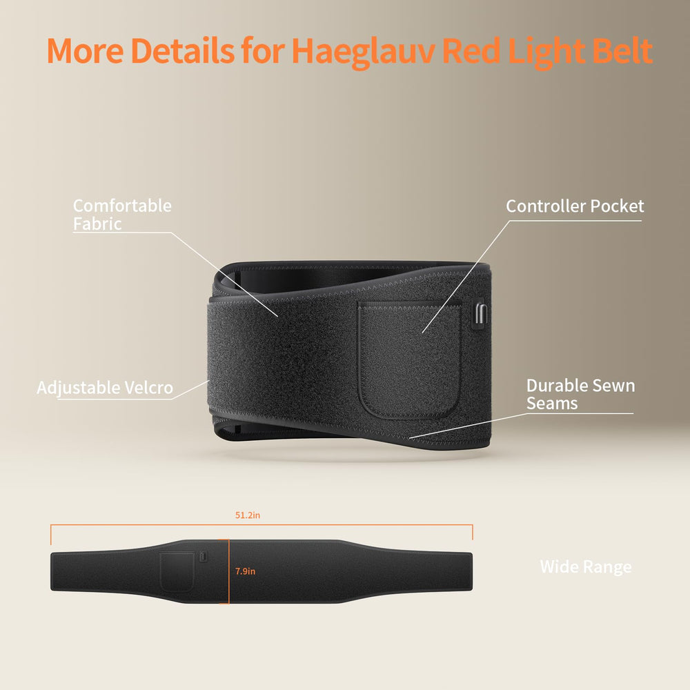 Long 10-foot cable of Haeglauv belt enabling relaxed positioning on a sofa.