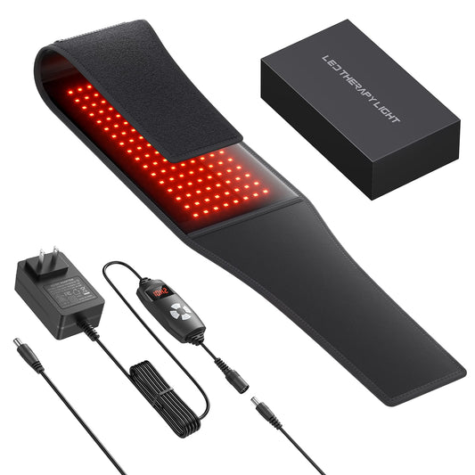 Haeglauv red light therapy belt close-up showing dual LEDs for skin and tissue support.