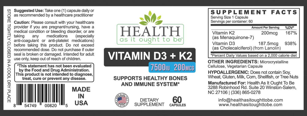 Health As It Ought To Be Haiotb D3+K2 capsules on a daily dose.