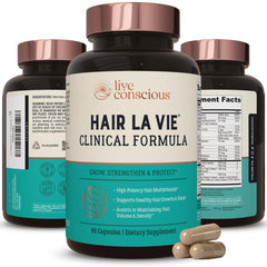 Hair La Vie Clinical Formula bottle close-up for hair health benefits