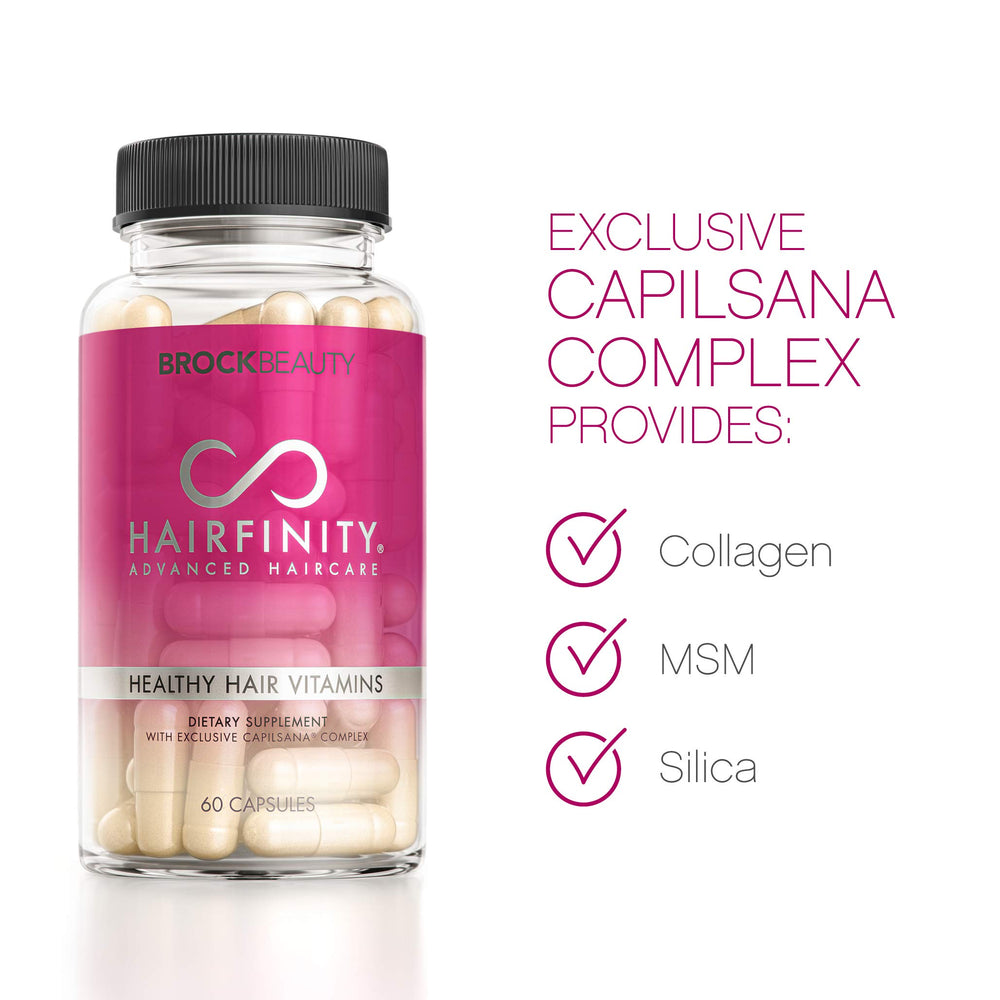 Hairfinity bottle on shelf evokes premium vegan supplement for hair vitality.