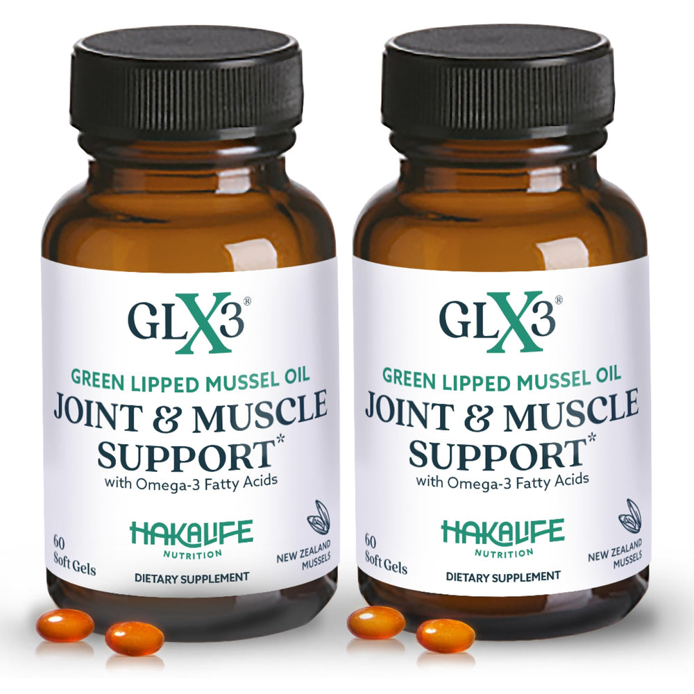 HAKA GLX3 bottle label highlights premium omega-3 for joint support.