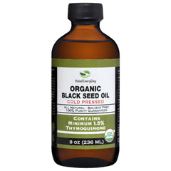 HalalEveryDay Organic Black Seed Oil bottle label signaling purity and quality.