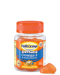 Haliborange bottle with softies, a convenient daily multivitamin and omega-3 option.