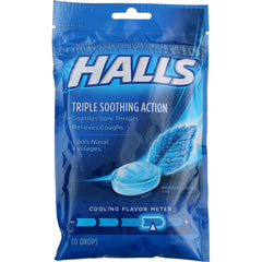 HALLS Mentho-Lyptus Drops dissolving on tongue suggests fast, refreshing experience
