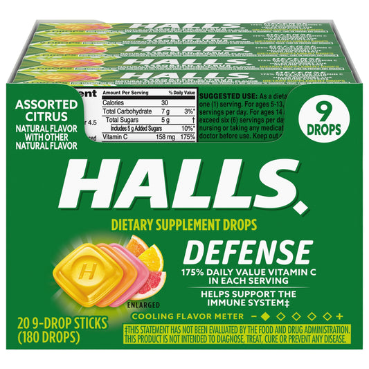 HALLS Defense pocket pack drops for on-the-go vitamin C use.