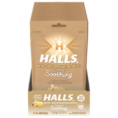 HALLS honey vanilla cough drops bulk pack ready for on-the-go relief.