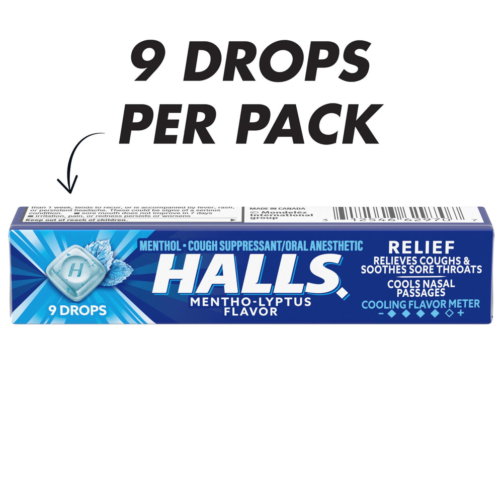 HALLS mentho-lyptus drops on desk for easy access during work