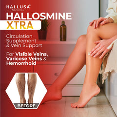 Hallosmine Xtra horse chestnut ingredient graphic illustrating natural vein care benefits