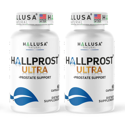 Hallprost Ultra bottle from Hallusa Natural highlighting daily prostate support.