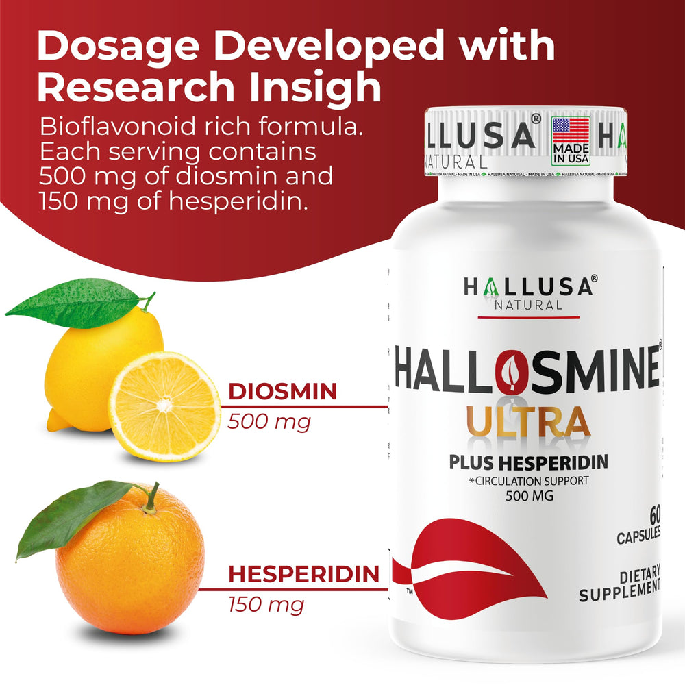 USA-made Hallusa Natural GMP-certified facility badge visible on packaging.