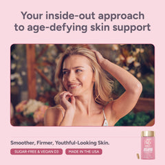 Halo Beauty Sakura packaged display suggests daily vegan capsules for consistent skin nourishment.