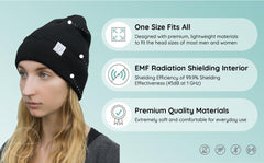 Halsa EMF Beanie knit exterior designed for comfortable city wear.