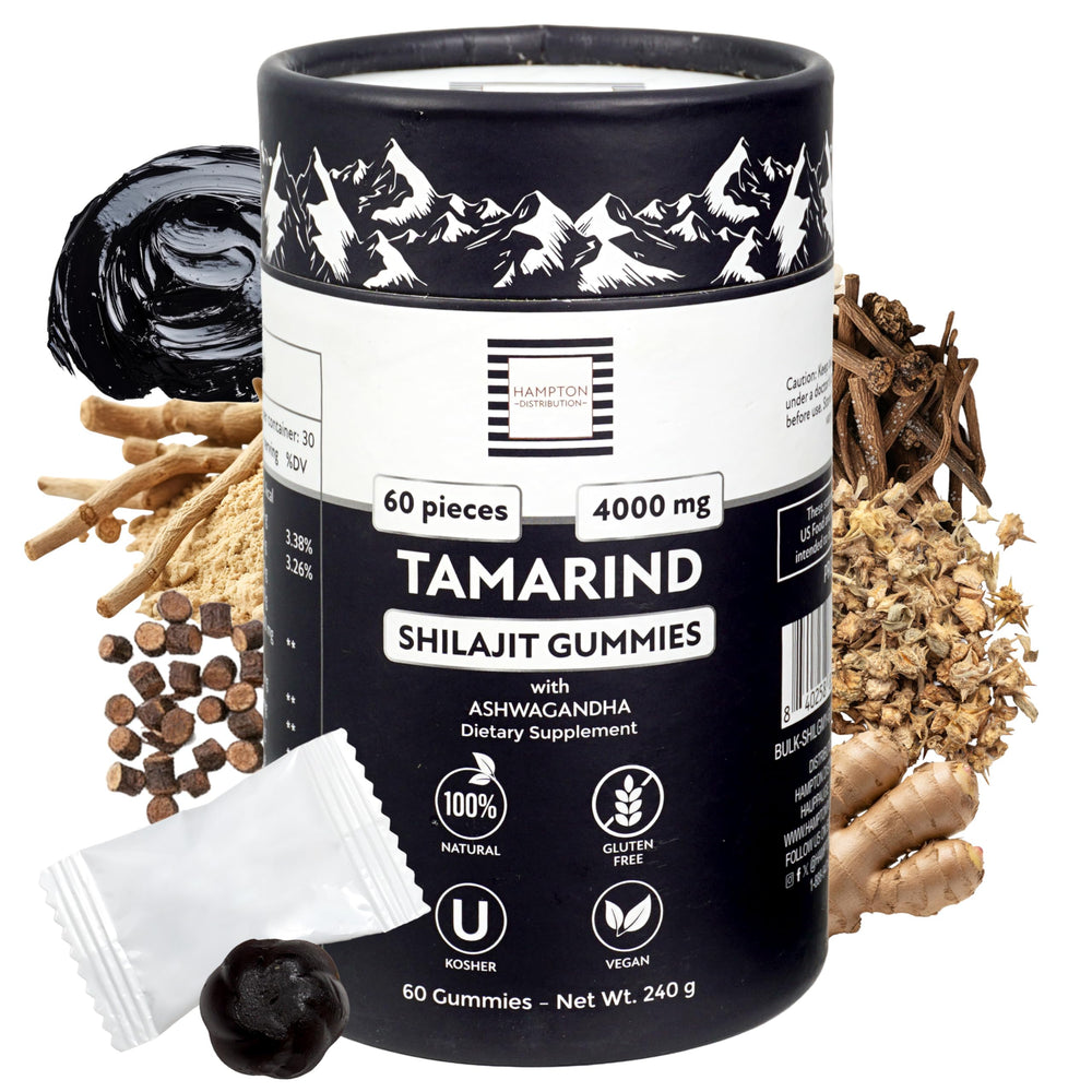 Hampton Distribution Shilajit Gummies bottle shown for daily wellness use.