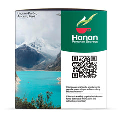 Hanan Valerian Tea label detail highlighting caffeine-free, natural herbal blend.