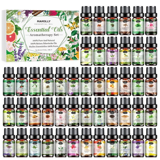 Hanolly 48x5ml essential oils set in dark box for gifting.