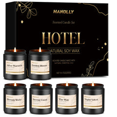 Hanolly hotel scented candle After Warmth in a glass jar for cozy evenings.