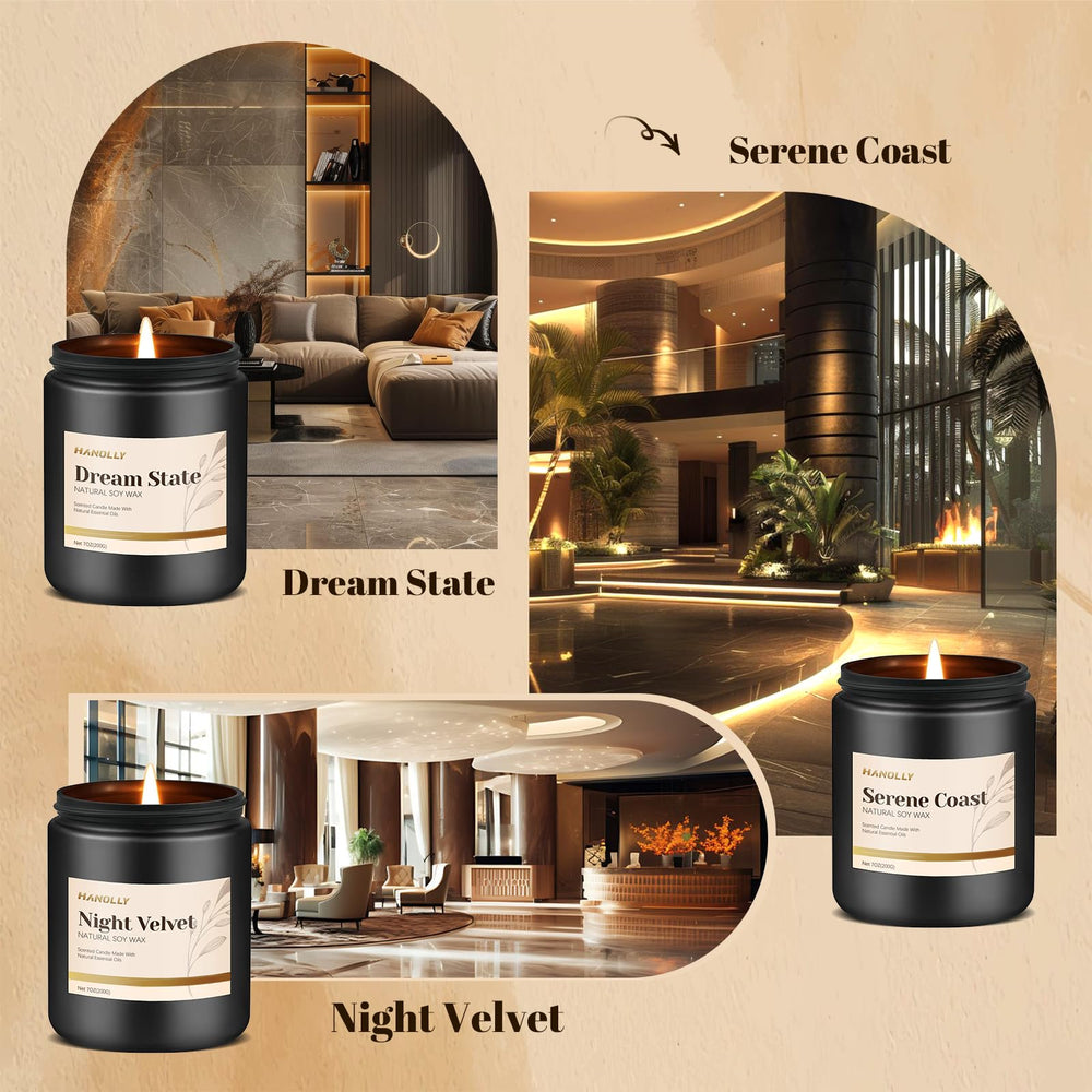 Hanolly Serene Coast candle in a minimalist jar for calm focus.