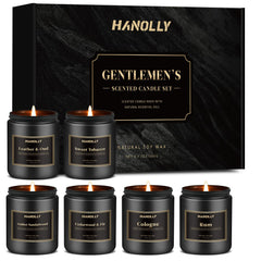 Hanolly Men's Scented Candle Gift Set with Leather Oud jar for bold masculine ambiance.