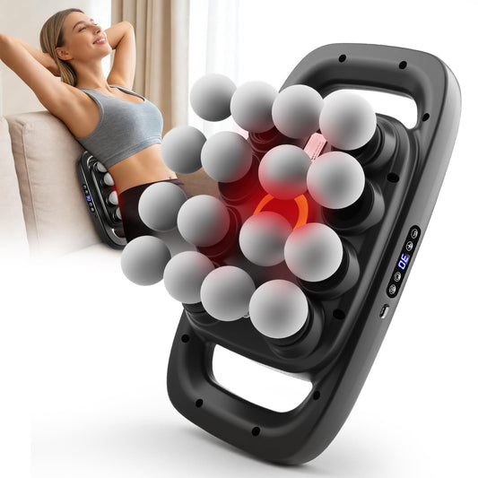 HANQUAN 16-head massage gun front view shows portable design and ergonomic grip.