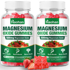 Haohan Magnesium Oxide Gummies bottle with strawberry flavor for daily use.
