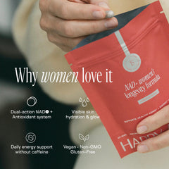 Happy Aging bottle with goji berries highlighting antioxidant blend