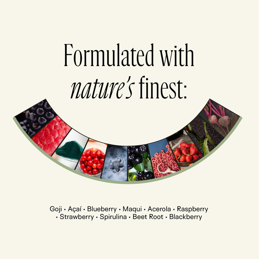 Happy Aging antioxidant blend with goji acai maqui and blueberry