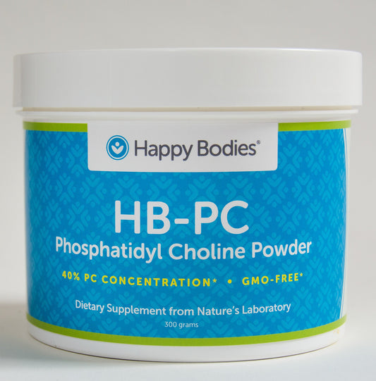 Happy Bodies HB-PC bottle pour shows easy daily use of phosphatidylcholine powder.